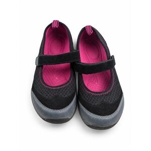 Lands End Vintage Mary Jane Black Pink Mesh Walking Sneakers Women's Size 8.5